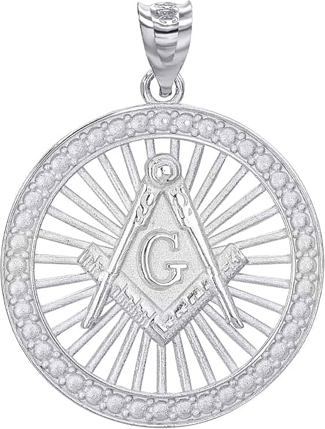Claddagh Gold .925 Sterling Silver 1-1/5" Freemason Compass and Square Masonic Round Pendant Necklace - Choose Chain Length, 16”-22”