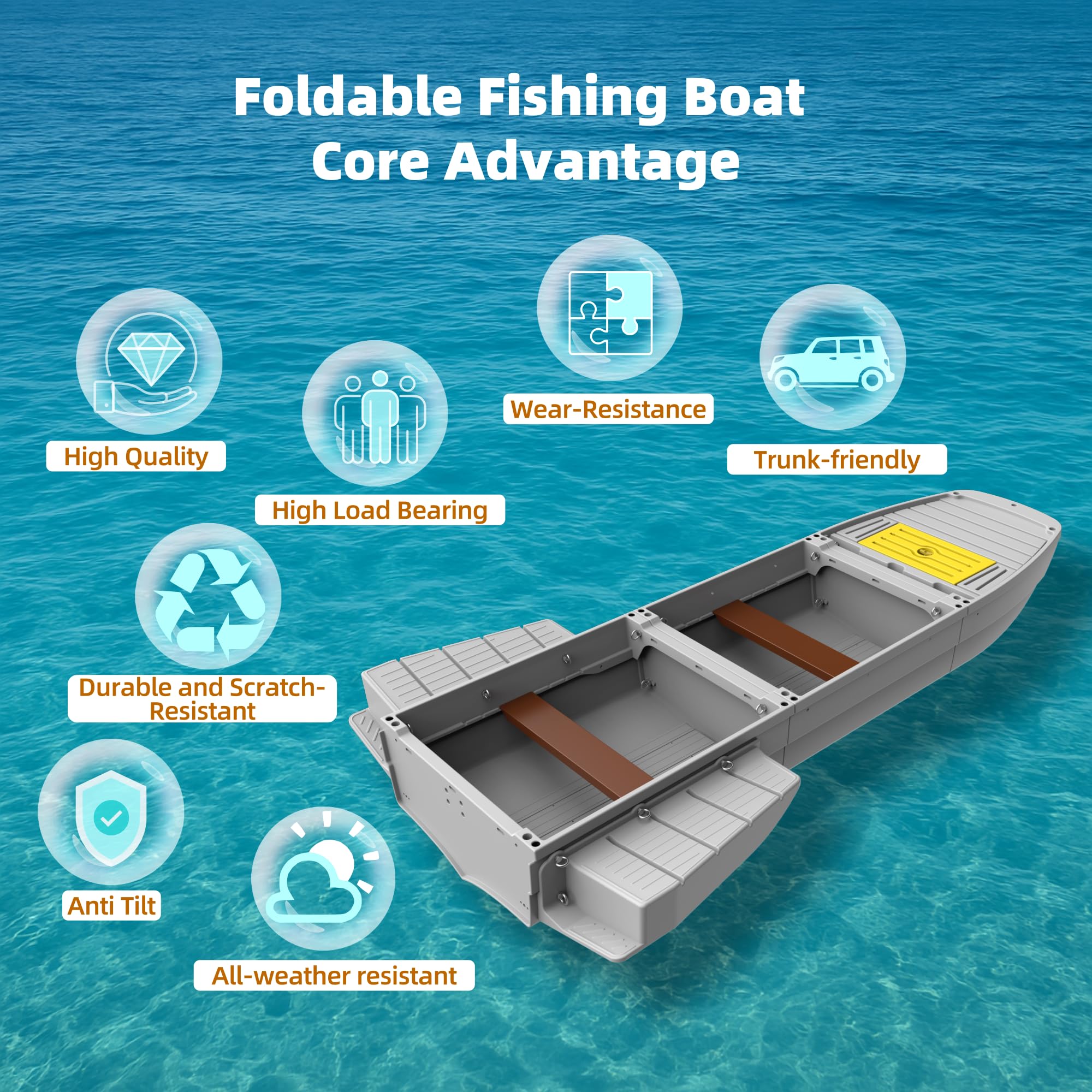 Artigree Fishing Boat, Folding Pontoon Boat, Fits in SUV Trunk - Portable Modular Kayak, Seats 4-6, Motor-Ready, Sturdier Than Inflatable Boats - Ideal for Lure Fishing, Paddling Trip (Pro, Grey)