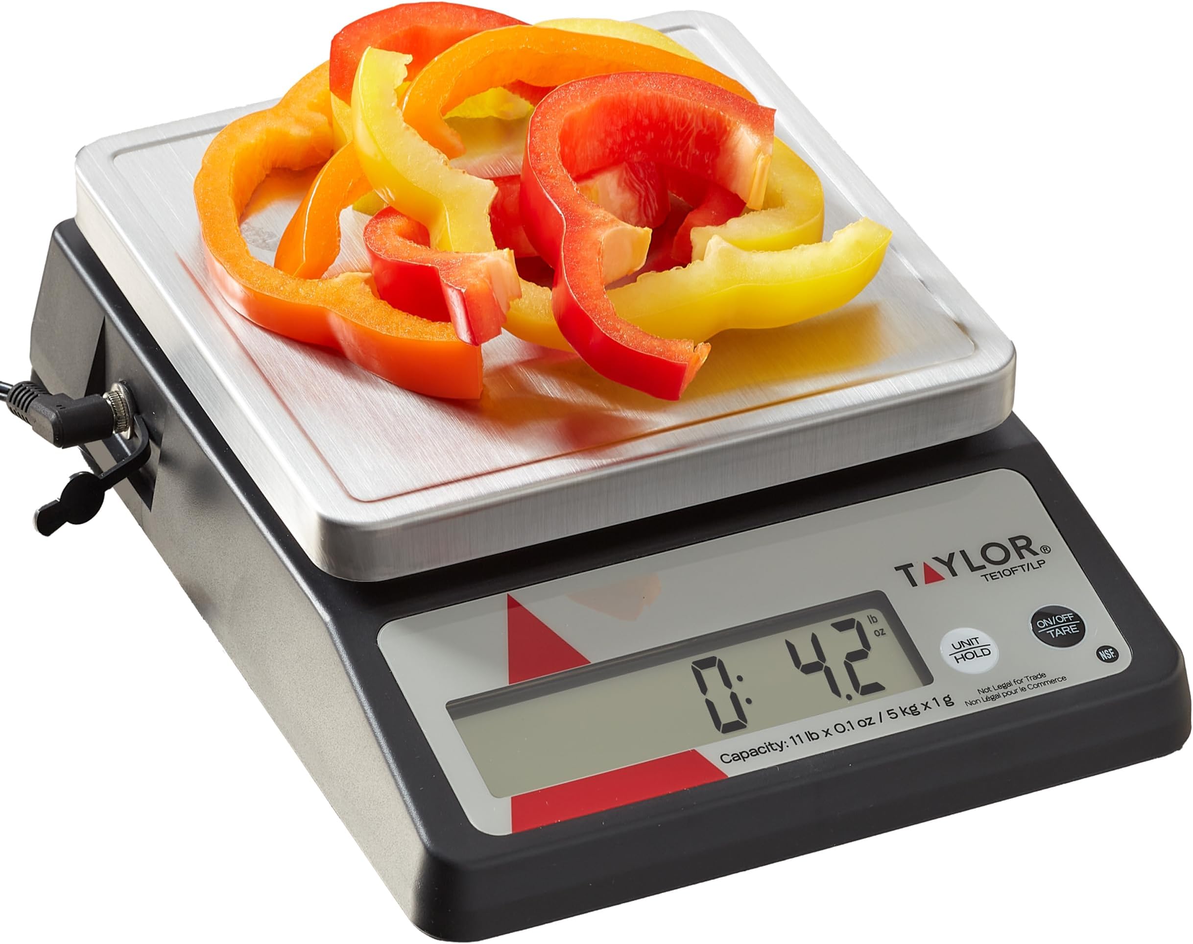 Taylor TE10FT 11-Pound Commercial Digital Portion Control Scale, 11 lb (5 kg) in 0.1 oz (1 g) Food and Cooking Scale, Tare and Hold Function, NSF, Stainless Steel Platform