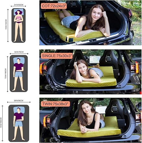 Miniatura 3 de Memory Foam Camping Mattress Sleeping Pad, 3" Thick Waterproof Portable Roll Up Sleeping Mats & Floor Mattress Pad with Pillow + Travel Bag for