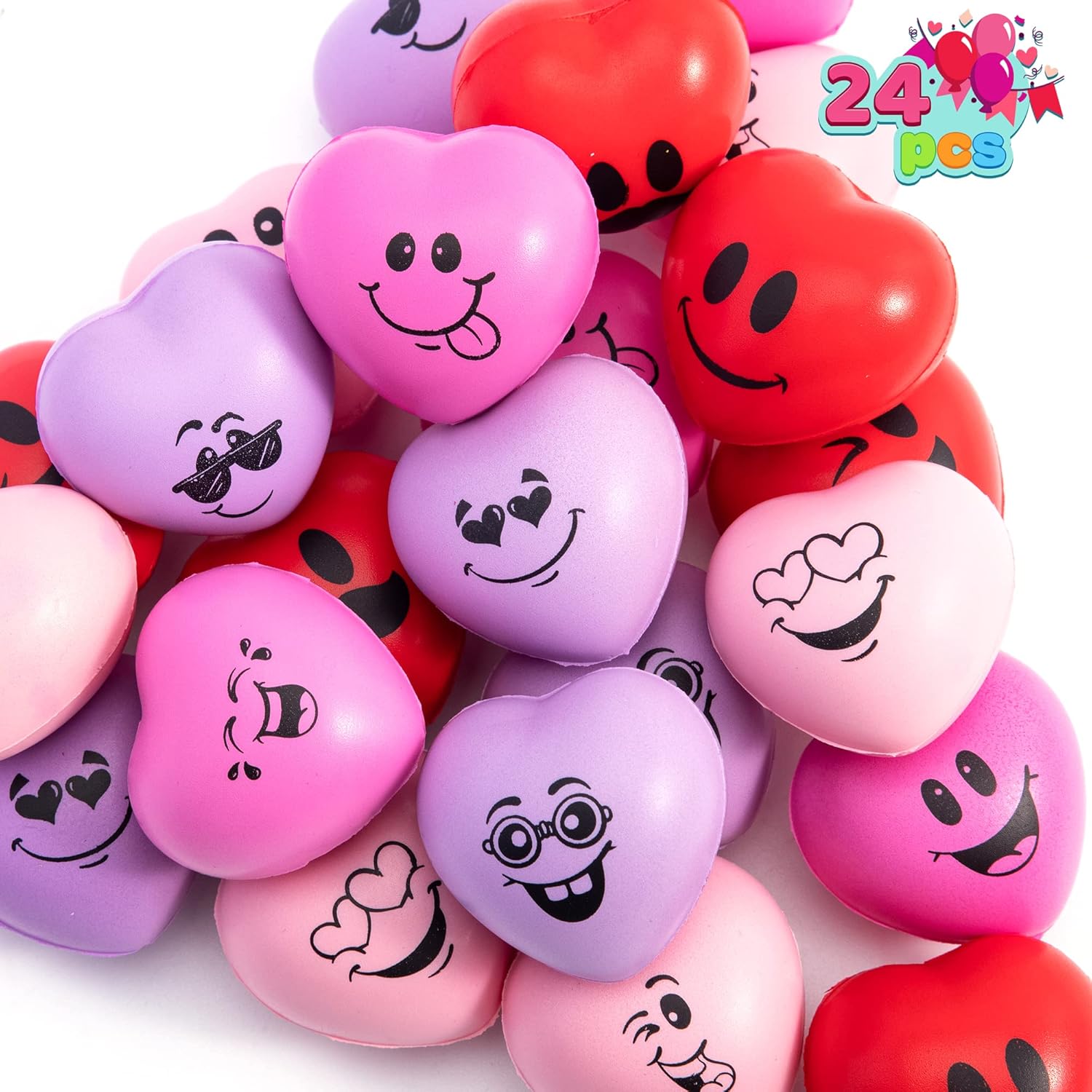 JOYIN 30 PCS Valentine's Day Heart Stress Balls 1.5"x1.5" for Kids, Squishy Toys Slow Rising for School Carnival Reward, Party Present Fillers, Gifts, Relieve Stress Toys