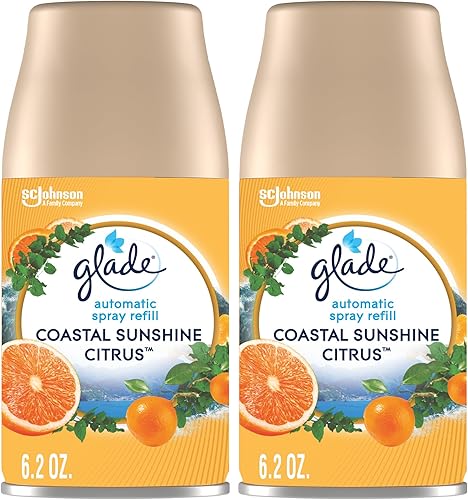 Glade Recambio automático en aerosol, ambientador perfumado Coastal Sunshine Citrus, para el hogar y el baño, 6.2 onzas, 2 unidades