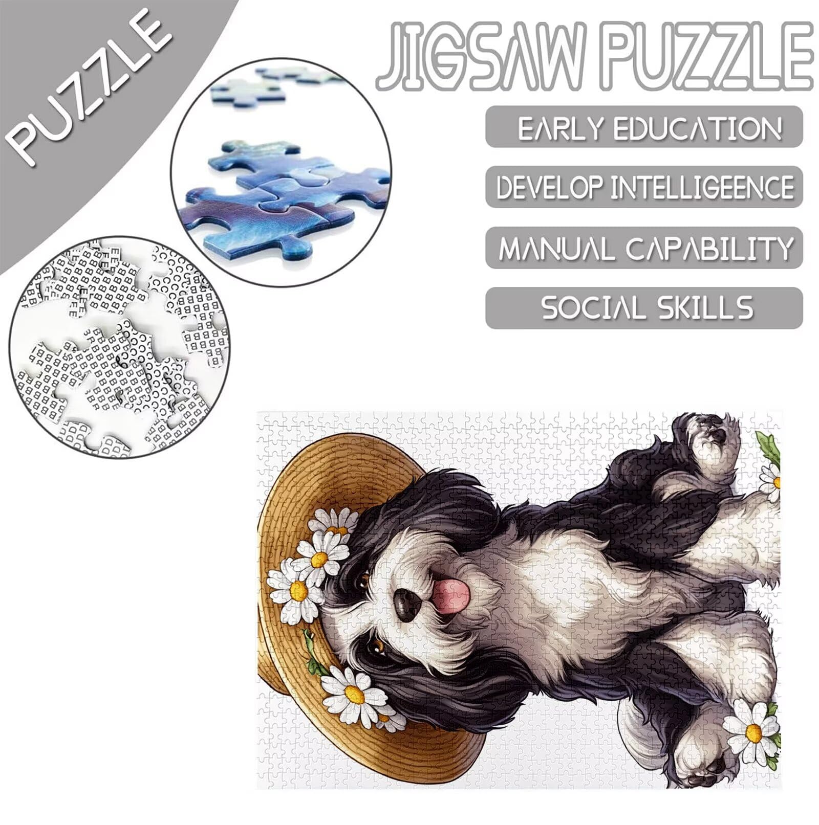 Pies Puzzle 1000 sztuk Dorosłych, Puzzle Zwierząt Wzór Projekt, Jigsaw Dorosłych, 5D DIY Rzemiosło Rodzina Zajęcia z Pakowaniem Pudełka, Dekoracja ścienna do domu, Prezent Kobiety, 75 x 50 cm