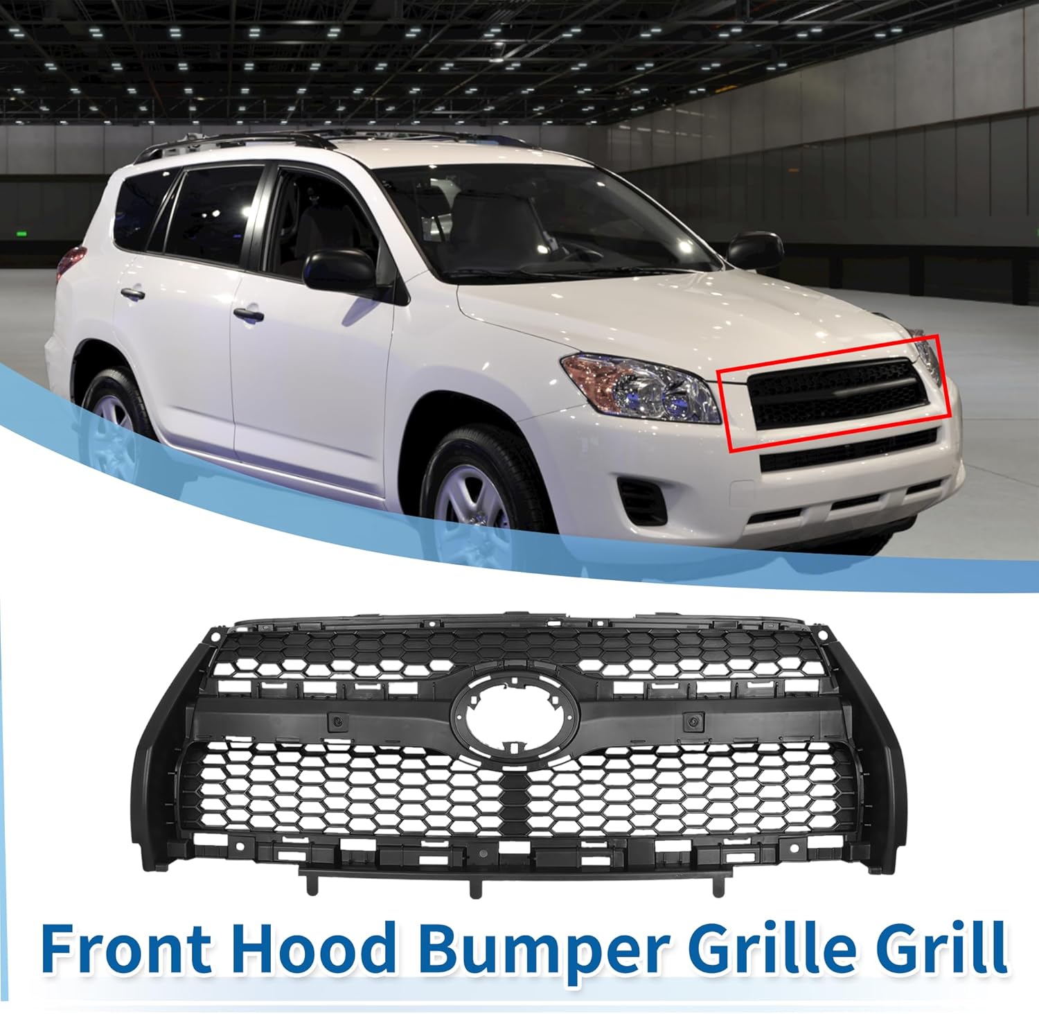 X AUTOHAUX No.531010R050 Front Upper Hood Bumper Grille Grill for Toyota RAV4 Limited 2009-2012 Not Fit Base Sport EV Sport Black