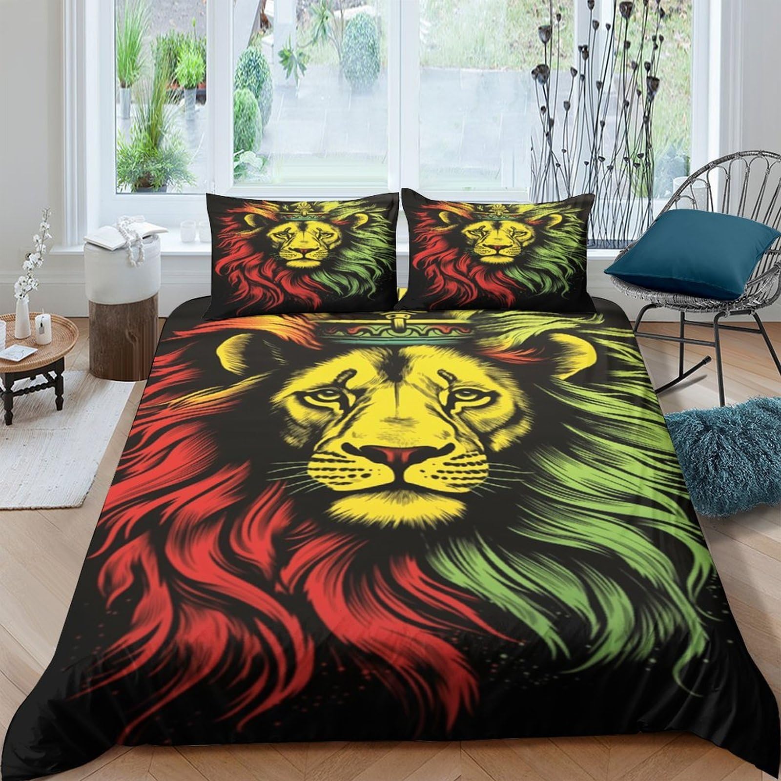 Ctjqhvkz Style-9 3D Printed Lion Rasta Fitted Sheet Microfiber Soft Breathable African Art Bed Cover For Bedroom Dorm Mattress Protection Decor Single（135X200cm）