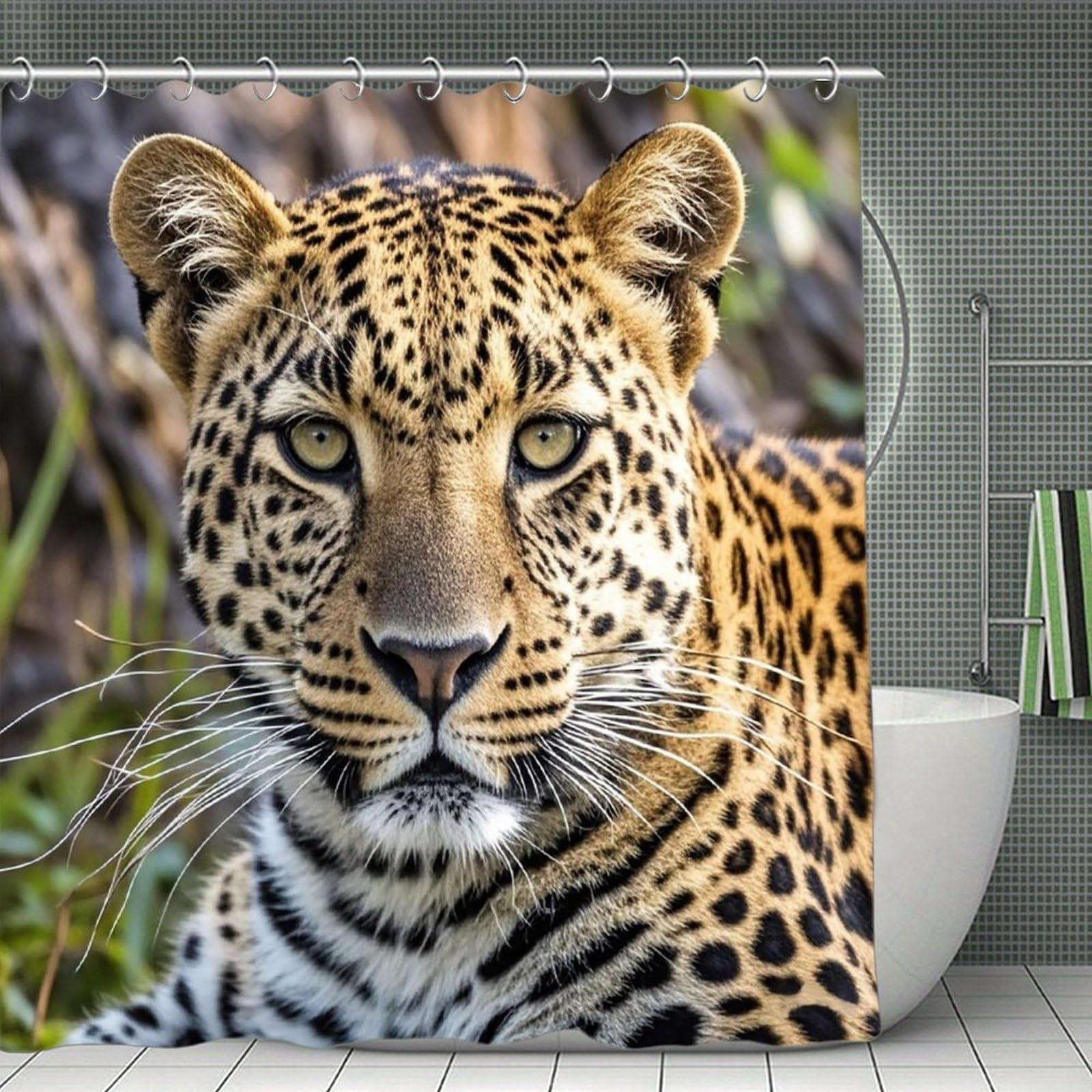 FekiLoot African Animal Leopard Shower Curtain Minimalist Aesthetic Bath Curtain with Hooks Simple Water Resistant Bathroom Shower Curtains Cute Blackout Privacy Curtains Cloth Curtain