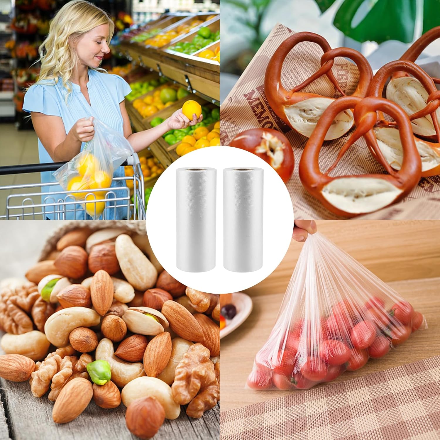 Food Grade Storage Bags Bulk 2 Rolls Clear Produce Bags - 12x16 Inch Food Grade Plastic Bags, 350 Bags Per Roll Kitchen Roll Bags - Foto 2