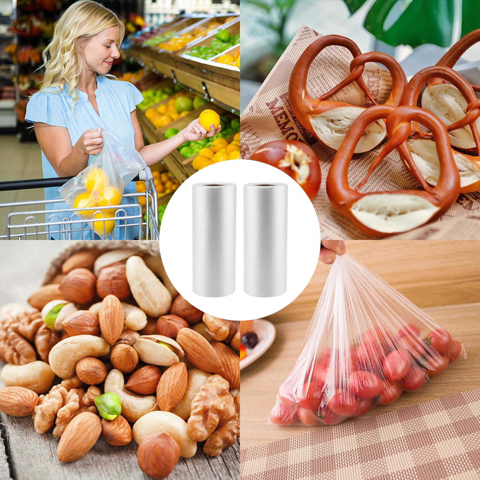 CLASSY Bolsas grandes de plástico para almacenamiento de alimentos de 35,5 x 50,8 cm, 350 bolsas/rollo, bolsas de plástico para verduras, frutas, pan - (4 rollos, total 1400 bolsas)