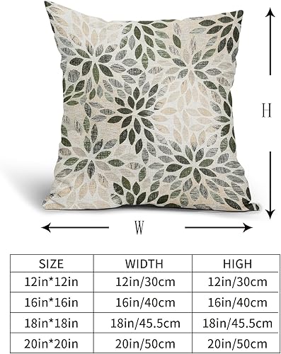 Miniatura 4 de Juego de 2 fundas de almohada de dalia verde oliva de 18 x 18 pulgadas, fundas de almohada cuadradas decorativas con flores geométricas rústicas,