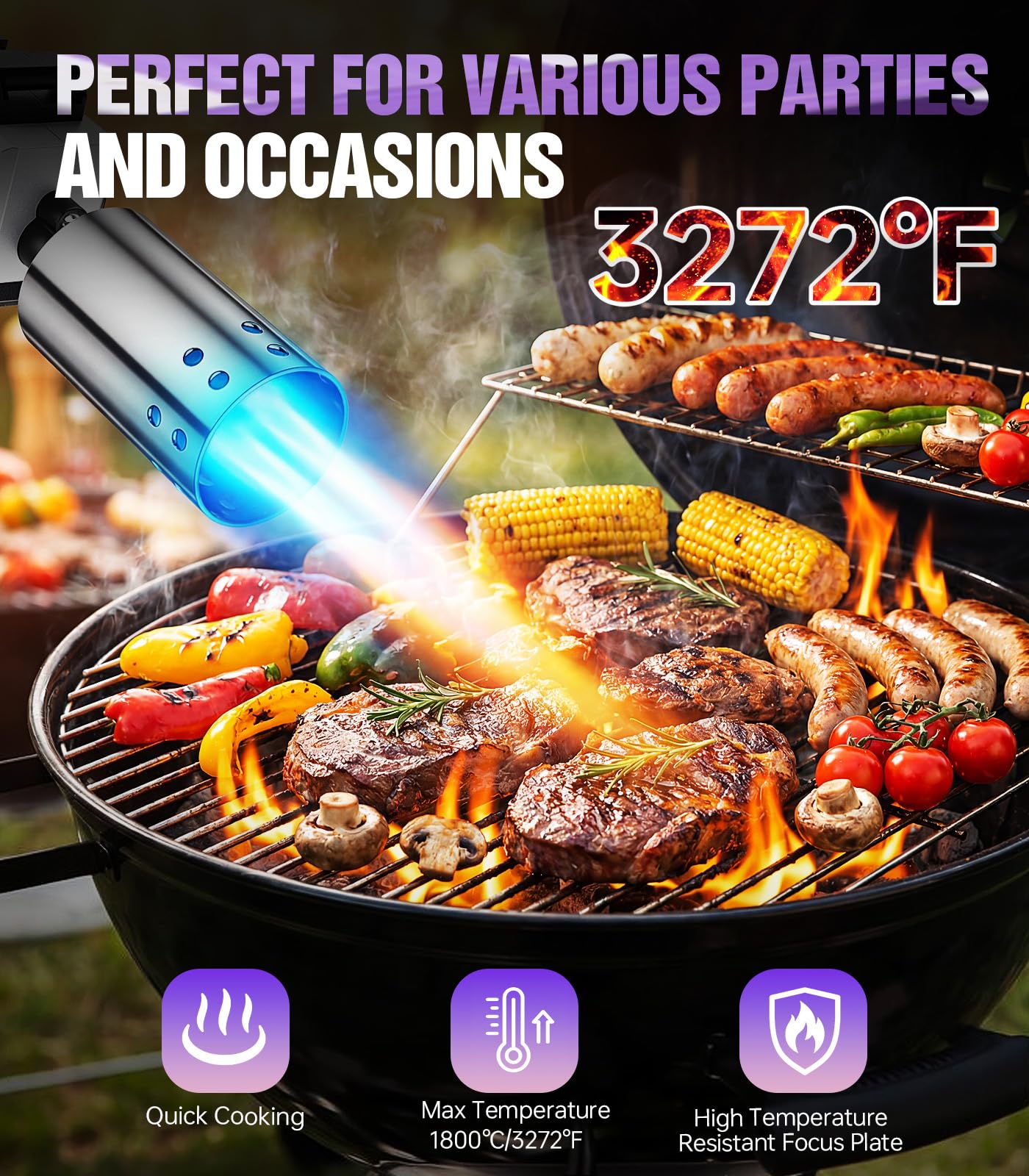 Quemador de flambeo multifuncional, quemador de cocina y hoguera para uso doméstico, quemador de llama ajustable para asar filetes, barbacoa, bricolaje, soldadura, fácil de usar (graffiti)