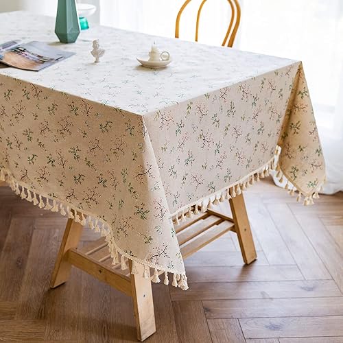 Miniatura 4 de YUURAIN VUVU - Mantel rectangular de algodón con varios patrones de plantas, con borlas y costuras para cocina, comedor, mesa, decoración, fiesta de