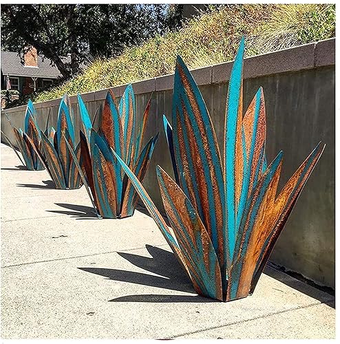 HDDA Escultura rústica de tequila, 21 pulgadas21.7in pequeña planta de agave de metal, agave de metal rústico pintado a mano, estatua de decoración