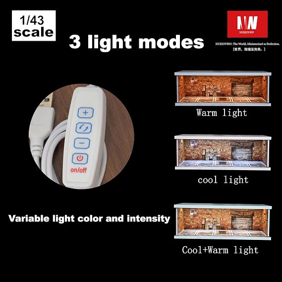 1:43 Diorama Garage Model, Tri-Colour LED Lighting, Brightness Adjustable, Parking Lot Scene Display Case, Diecast Model Cars Storage, Workshop Building Model (Red Brick) | City Parking Scene Display Case, Diecast Garage with Adjustable Brightness, Showroom Workshop Model (Red Brick)