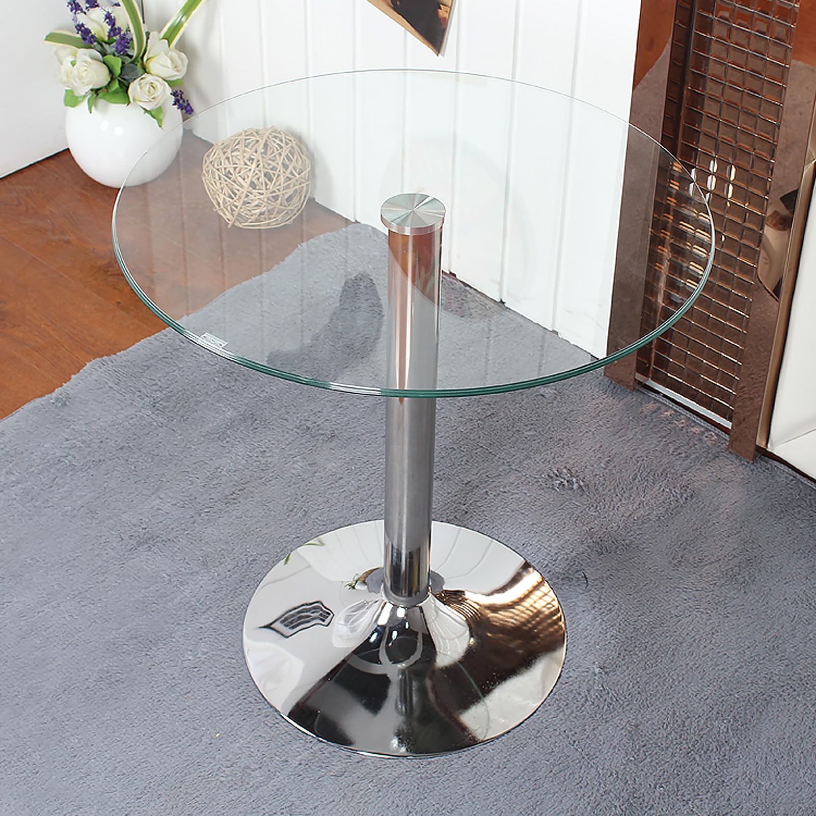 Amazon｜ラウンドバーハイトダイニングテーブル、強化ガラスバー