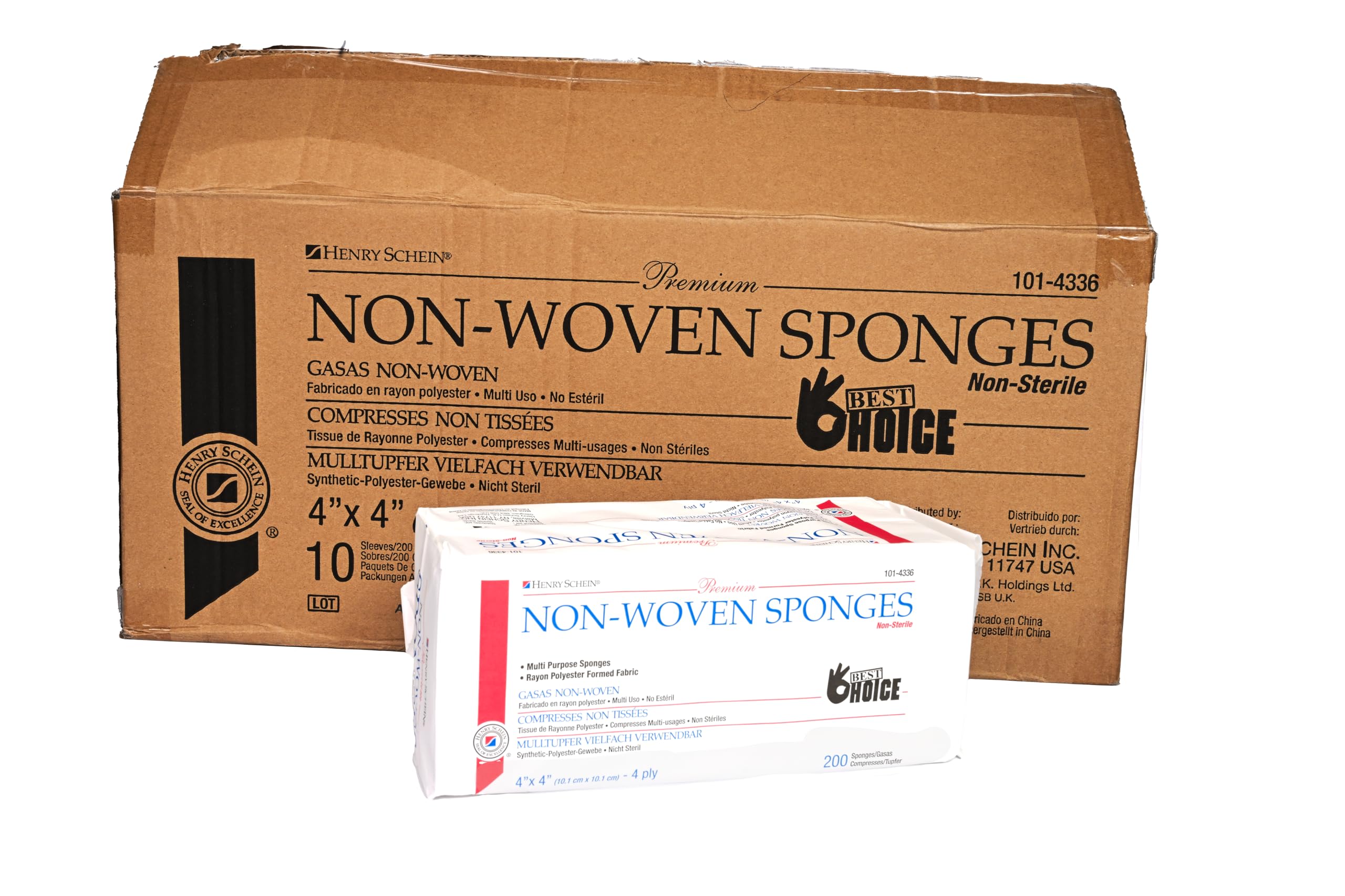 Henry Schein Premium Gauze, Rayon Polyester Blend Non-Woven Sponges, 4 in x 4 in 4 Ply Non-Sterile, 4-Ply, 200/Pack - 1 Pack