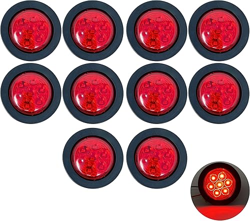 Vista 40 de 8 PC 2" Round LED Light Side Marker Clearance [7 LEDs] [Rubber Grommet] [IP 67] for Trailers - 4 Red and 4 Amber