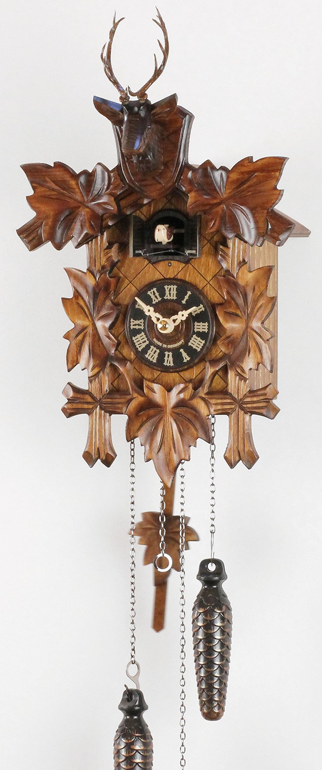 Kuckucksuhr Kuckuckuhr Echtholz NEU batteriebetriebenes Quartzwerk Kuckuckruf Hirschkopf 33cm- 22292