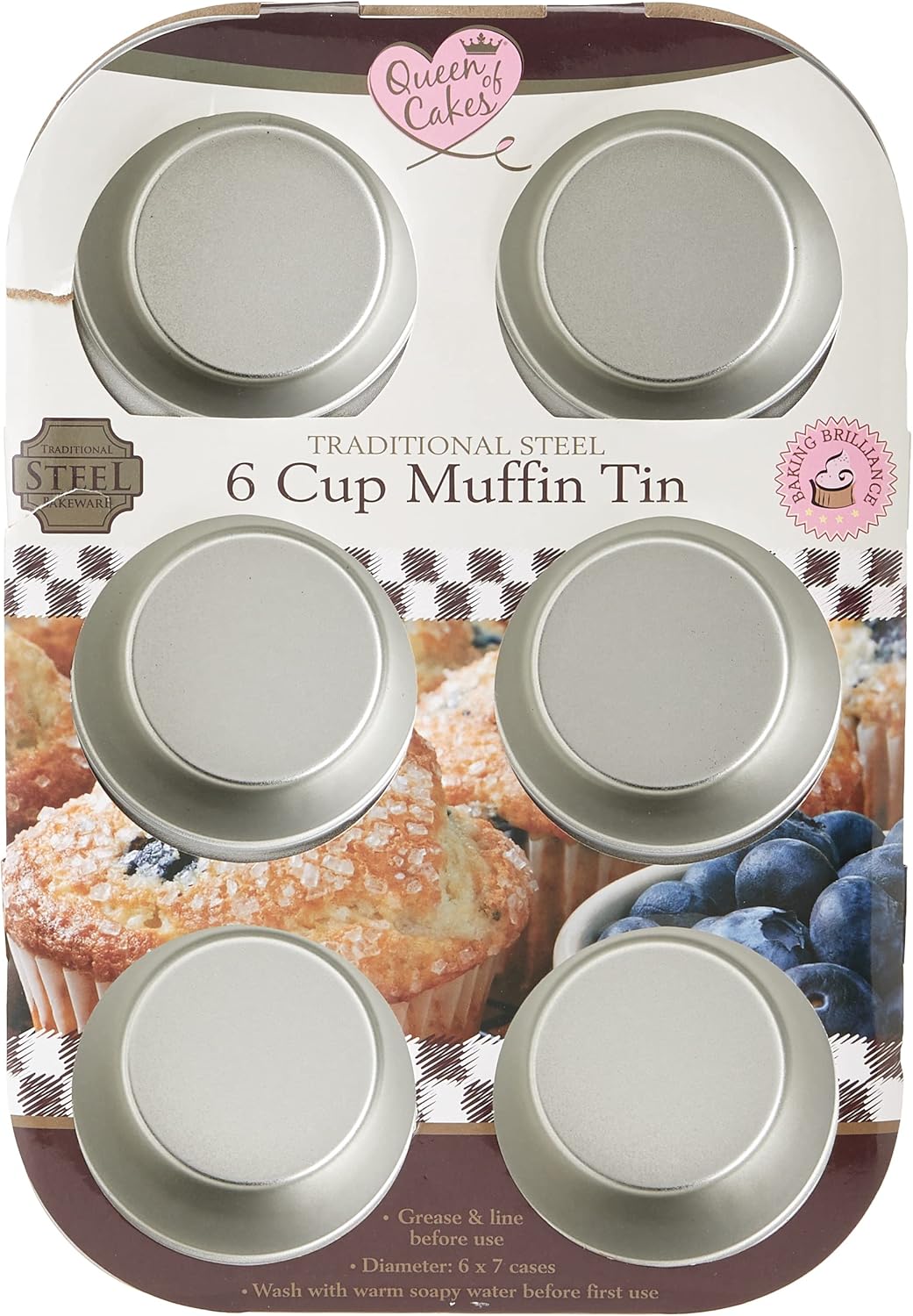 Queen of Cakes 6 Cup Muffin TIN Traditional Steel BAKEWARE Baking