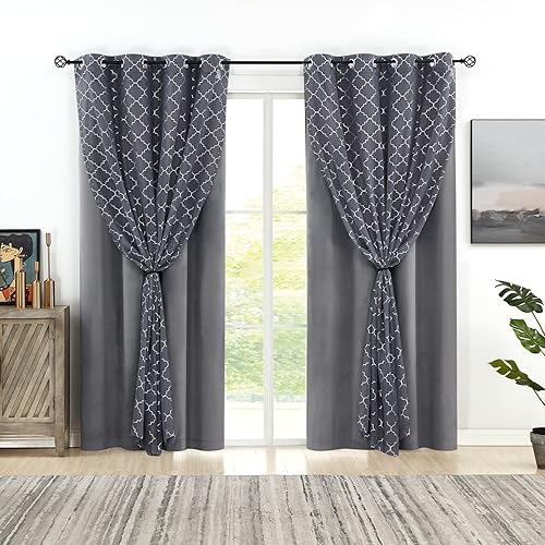 Miniatura 2 de Enactex Juego de 4 cortinas de invierno para mezclar y combinar, cortinas marroquíes metalizadas plateadas, cortinas transparentes y aterciopeladas