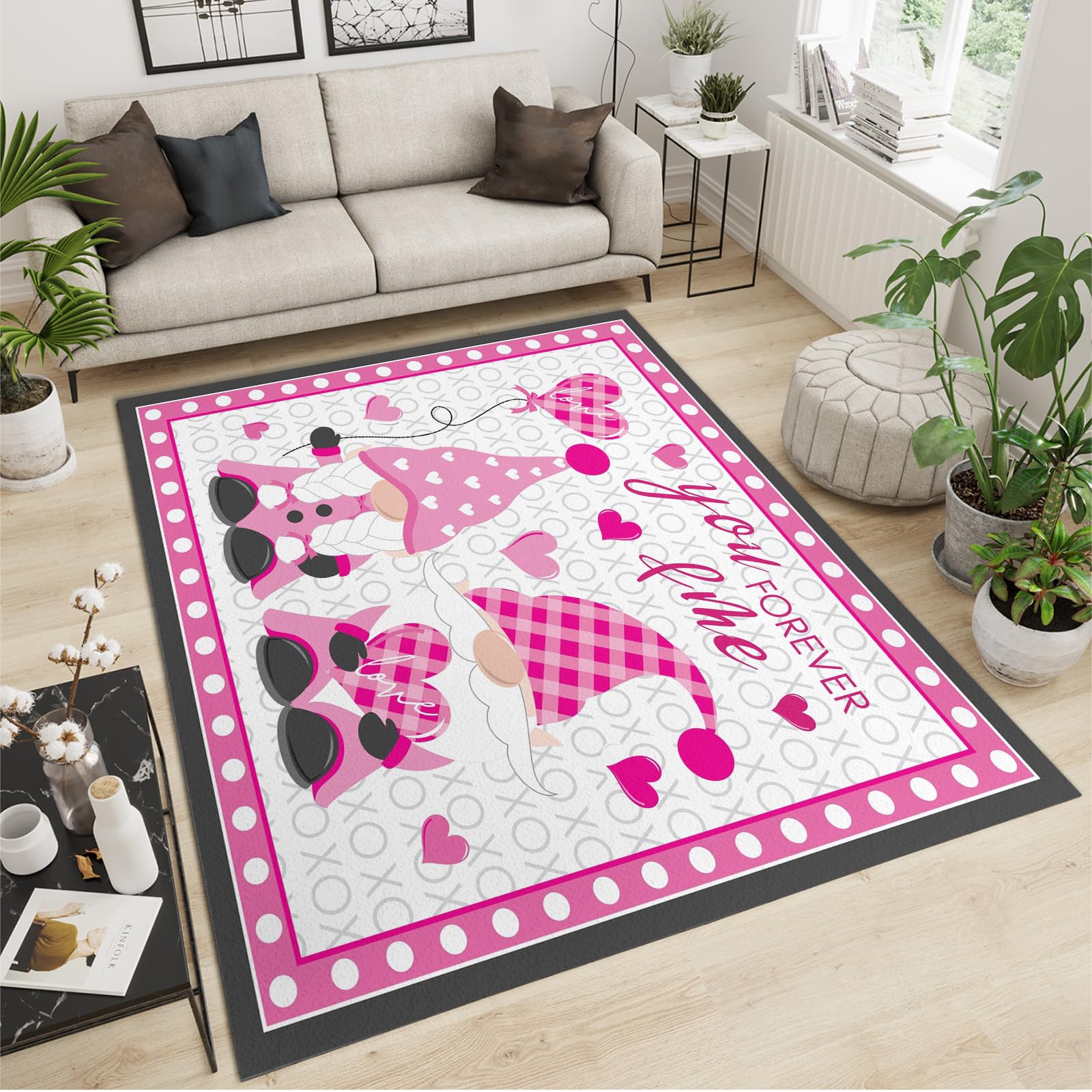 QDJKBL Area Rugs 80 x 220 cm Pink Love Heart Cute Doll, 3D Valentine'S Day Romantic Cute Apartment Carpet, Rugs for Living Room Wear-Resistant and Non-Slip for Teen Room Decor Dining Room