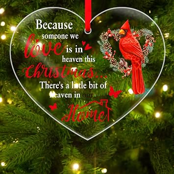 WaaHome Red Cardinal Christmas Ornaments Heart-Shape Christmas in Heaven Ornaments, in Memory of Loss Loved One Ornament for Xmas Tree Decorations Gifts