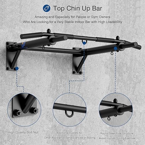 Miniatura 4 de Barra de dominadas montada en la pared, acero grueso carga máxima de 300 libras, saco de boxeo y gancho de entrenamiento TRX para gimnasio en casa,