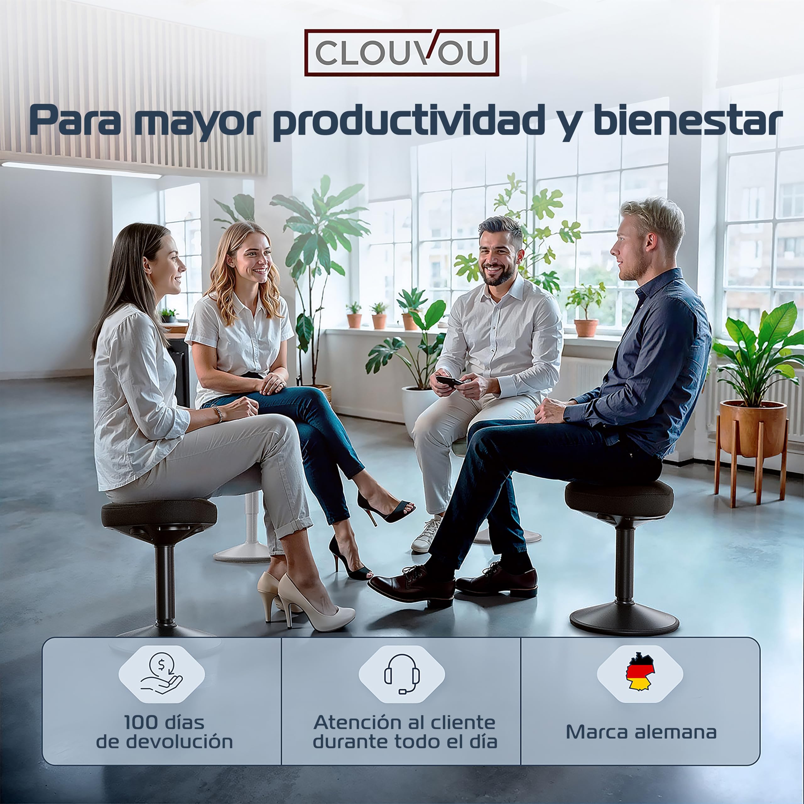 CLOUVOU Nexus Taburete ergonómico de Oficina [Original] Taburete Regulable | Regulable en altura 47cm a 64cm - Taburete diseño como Taburete Taller - Taburete Alto o Taburete Acolchado, Ajustable Altura