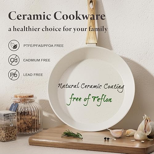 Miniatura 3 de Juego de 25 ollas y sartenes de cerámica antiadherente, utensilios de cocina saludables no tóxicos con mini bandeja para huevos, gran capacidad,