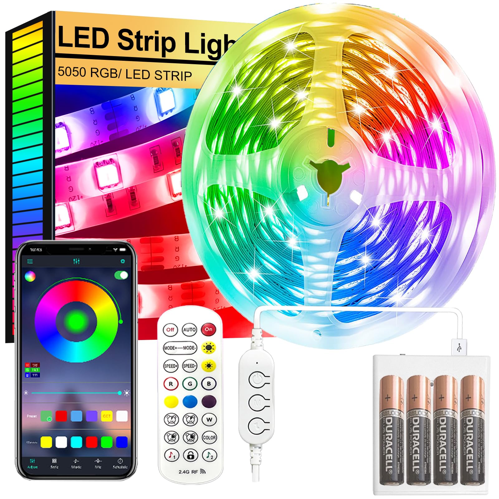 FUPT Led Strip Lights,2m Led Light Strips Battery Powered with App&Remote, Flexible 5050 RGB
