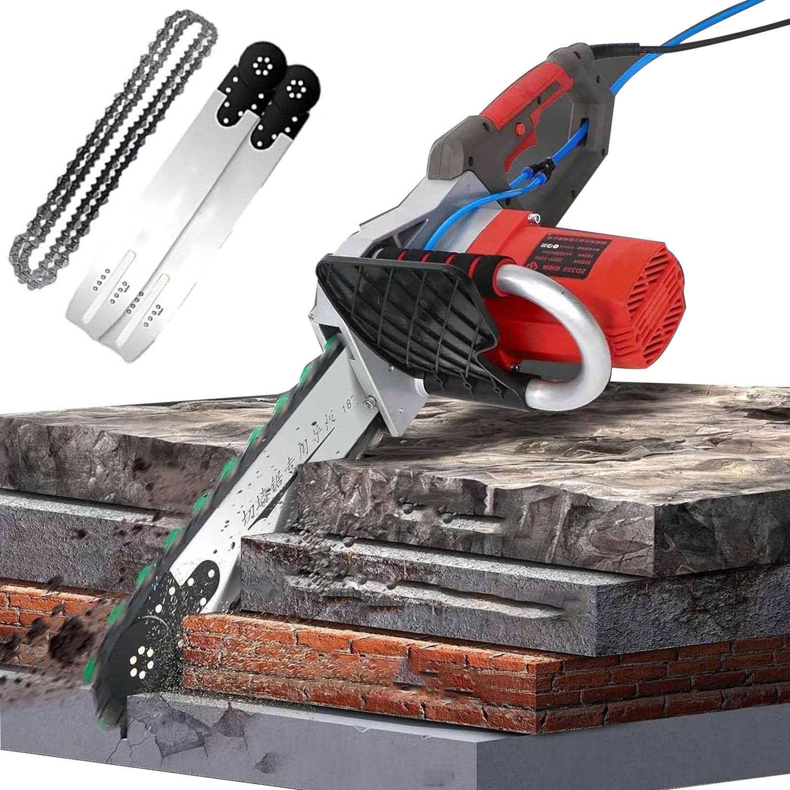 SENJINGHUA 13.8/18.9 inch Electric Concrete Saw with Water-Fed Dust Suppression, Electric Concrete Saw Concrete Cutter, Concrete Saw with 2 Diamond Chains, for Granite, Porcelain, Wood, Concrete,480