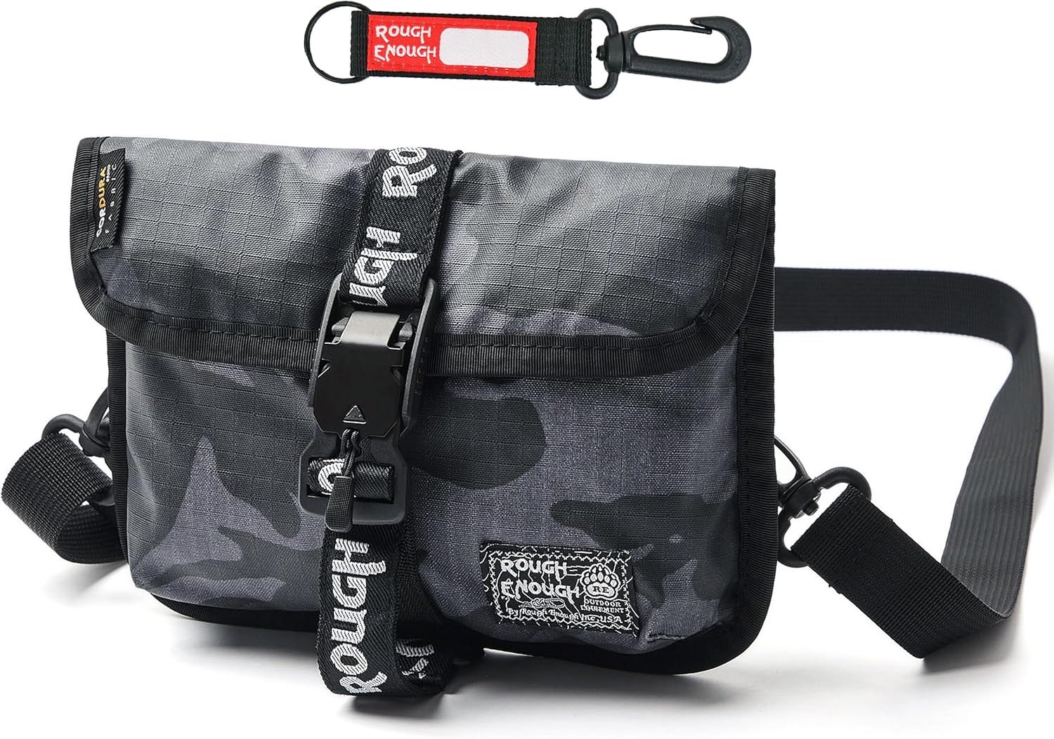 ROUGH ENOUGH Travel Purse Anti Theft Crossbody Bag Small Mini– 500D Cordura Camo with Adjustable Strap and Secure Compartments for Men, Hiking, Camping, Traveling