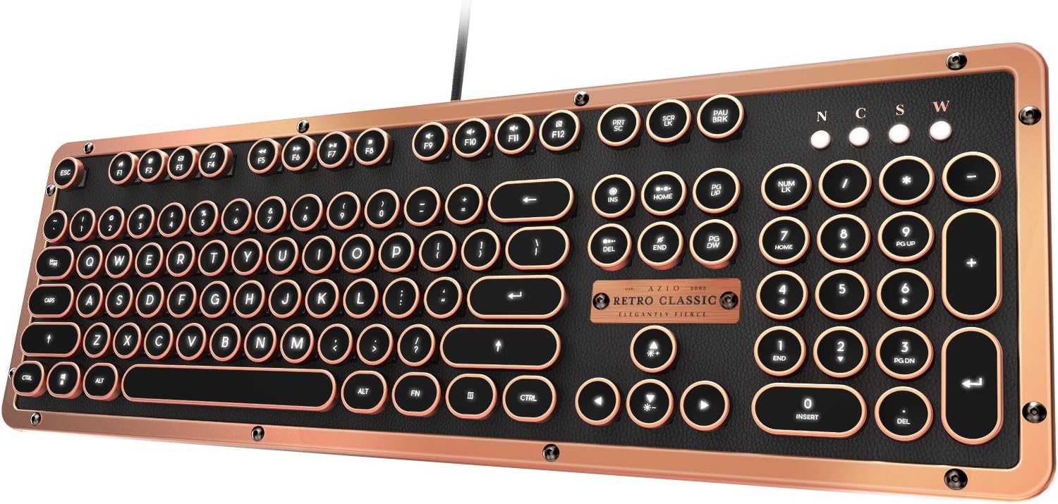 Azio Retro Classic Usb (Artisan) - Wired Vintage Backlit Leather Mechanical Keyboard For Pc (Mk-Retro-L-03-Us)