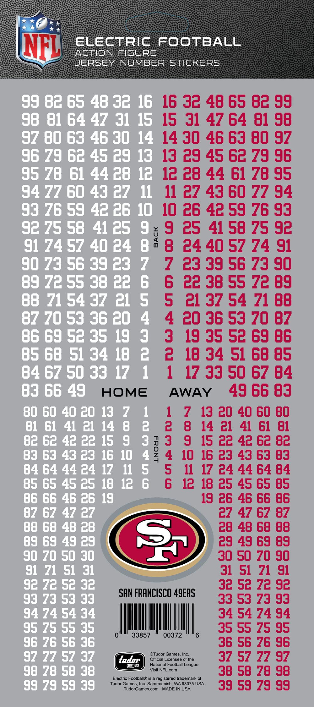 Buy San Francisco 49ers NFL Deluxe Number Set for Electric Football Miniature Action Figures