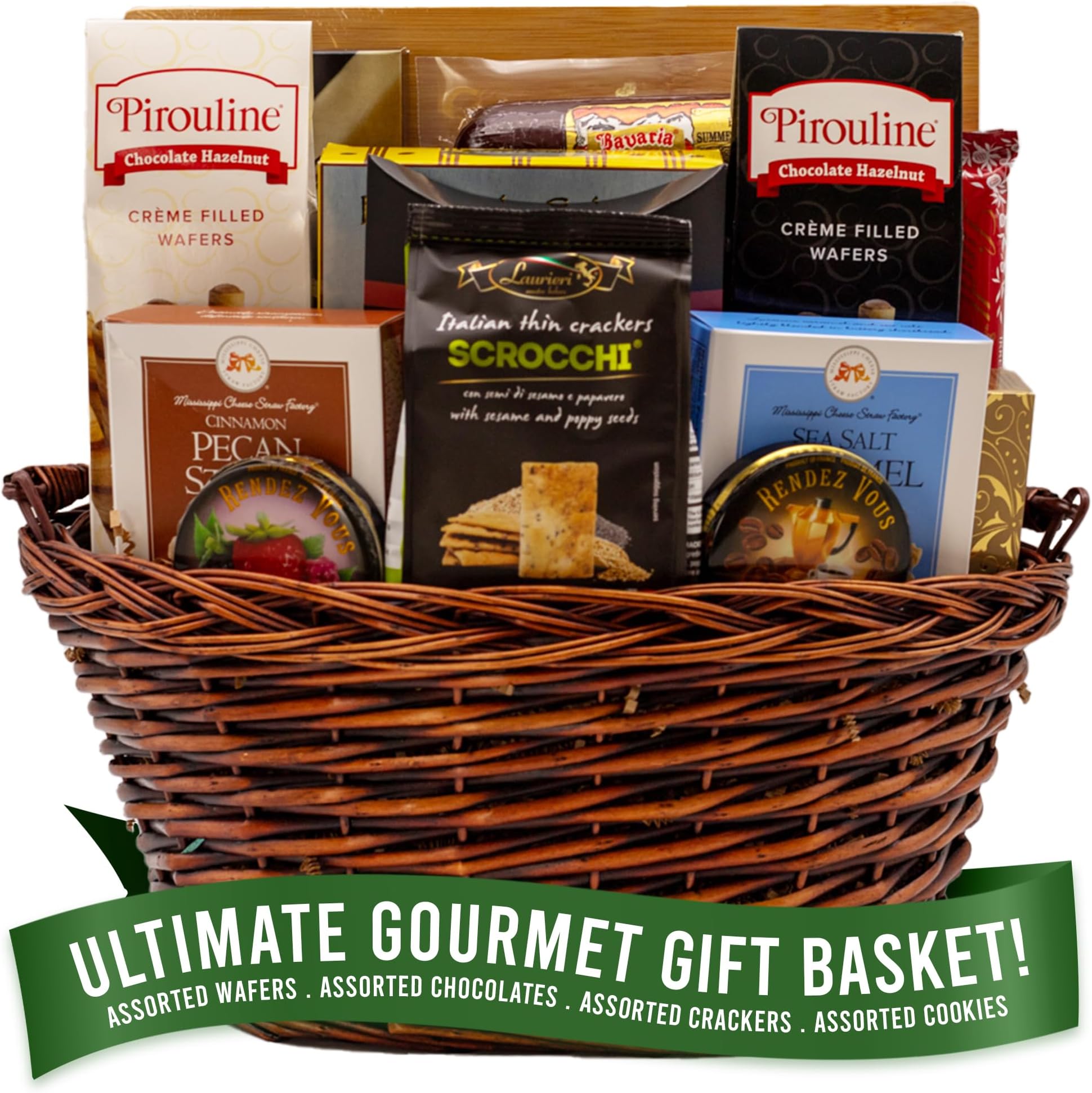 Gift Basket Village - The Ultimate Gourmet Gift Basket - Premium Gourmet Food Gift Basket with Crackers, Cookies, Wafers, Chocolate - Ideal Gift Baskets for Any Occasion - Made in USA Food Gift Basket