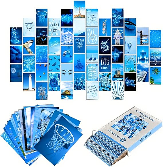WOONKIT Blue Wall Collage Kit - Aesthetic Pictures, Room Decor for Teen Girls, 50pcs 4x6 inch