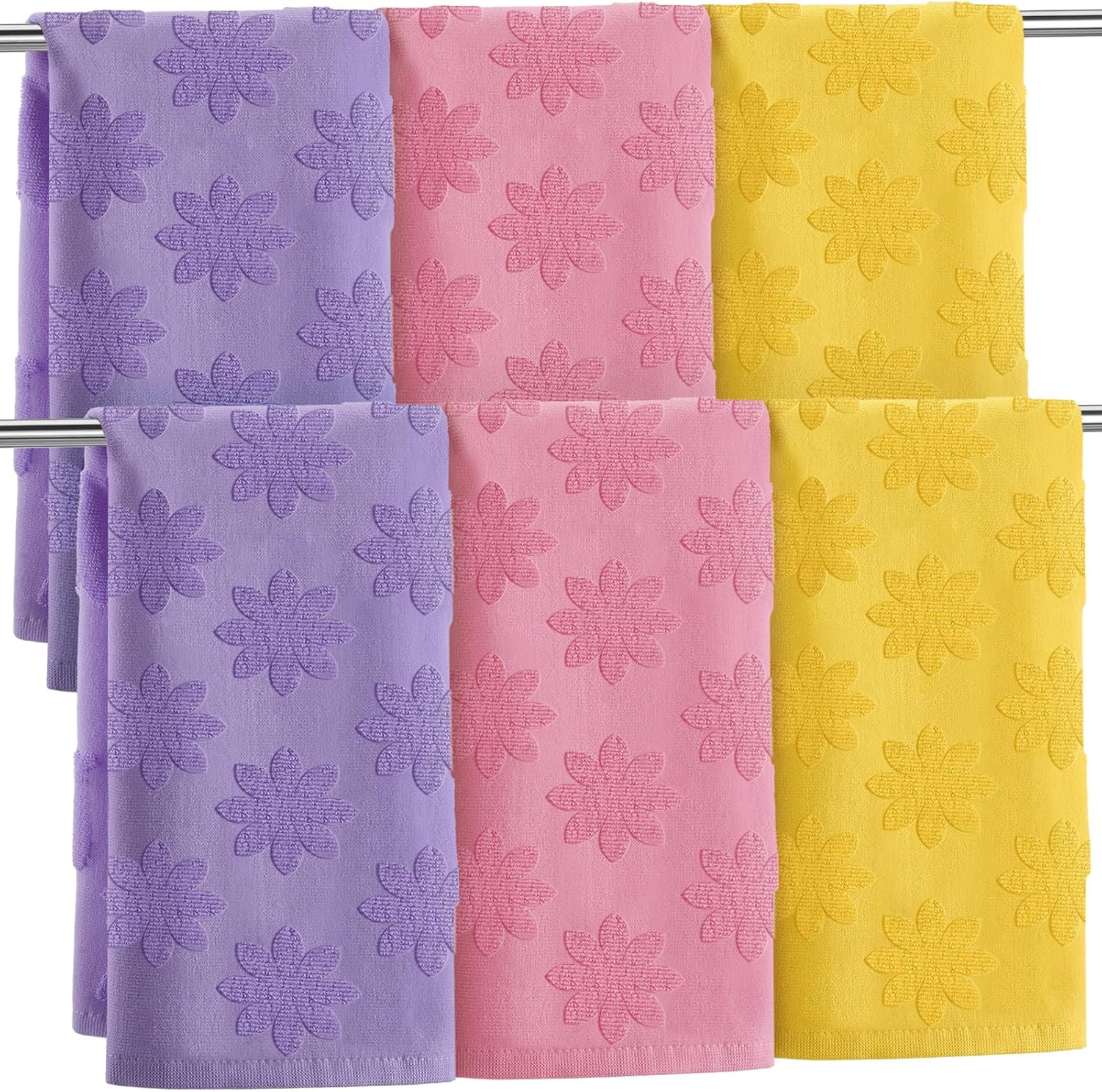 Frienda 6 Pcs Spring Hand Towels for Bathroom 100% Cotton Floral Jacquard Bath Towels Spring Decorative Soft Absorbent Bathroom Decor for Drying Cleaning Cooking Holiday, 12.4 x 28.3''