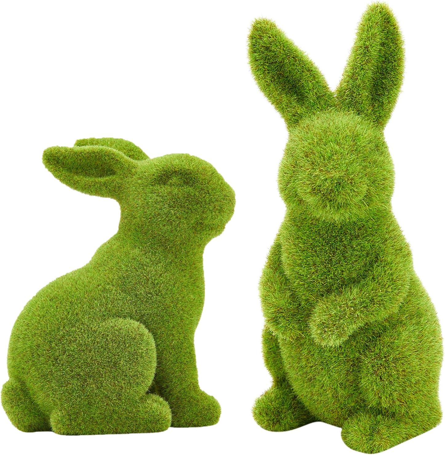 Decorative Decorations for Easter Bunny Gifts, Moss Green Flocking Sculpture, Garden Courtyard Family Gathering Celebration Decorations (Large 2PCS Standing+Sitting)