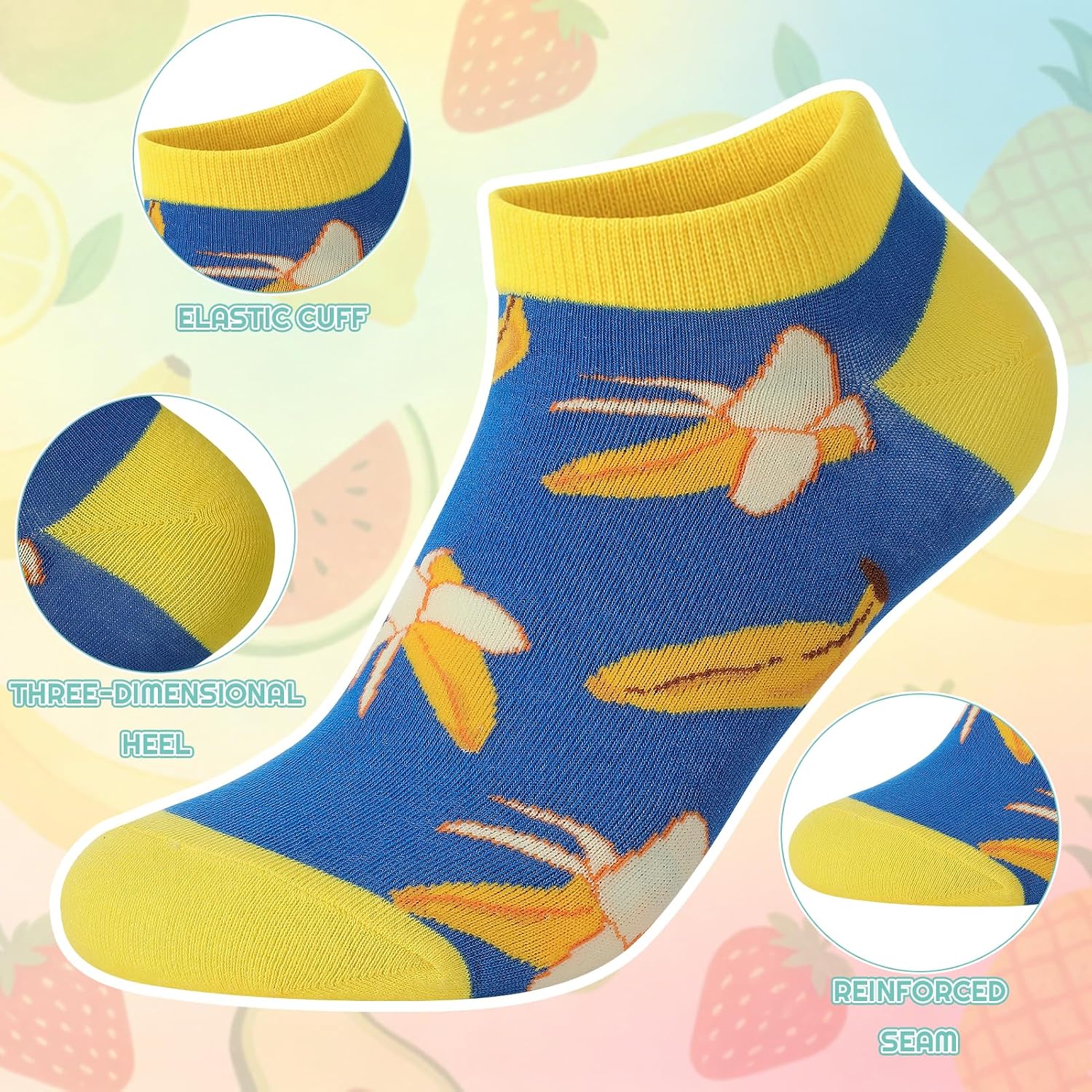 9 Pairs Fruit Ankle Socks, Funny Low Cut Socks Novelty Cotton No Show Sock Gift for Women Teen Girls Fruit Lover