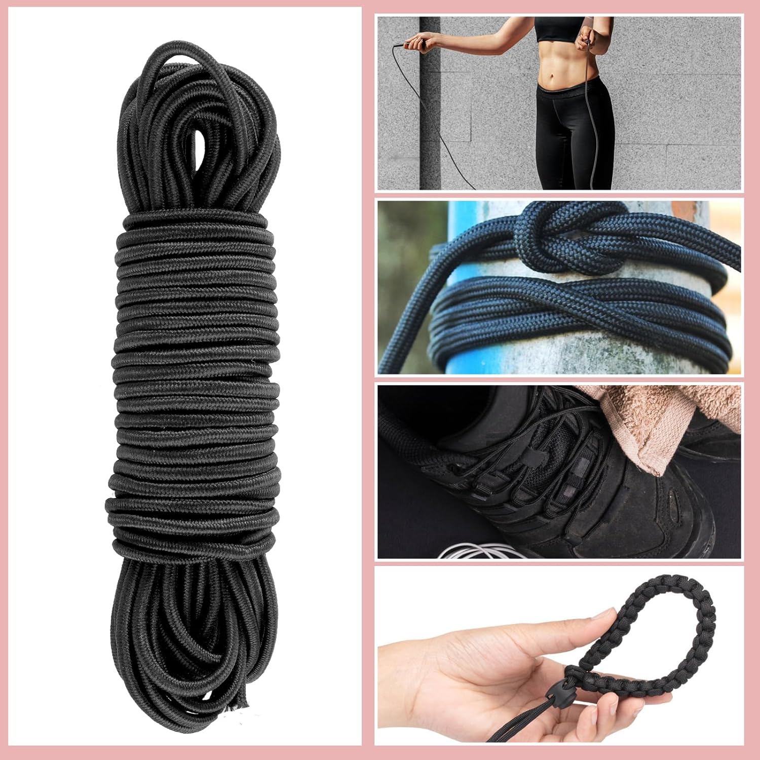 33ft Long Kayak Bungee Cord 1/8 Inch Heavy-Duty Black Bungee Shock Cord Roll Elastic Cord, Elastic Rubber Rope Bungee Straps for Kayak, Tent Poles, and DIY Projects(3mm)