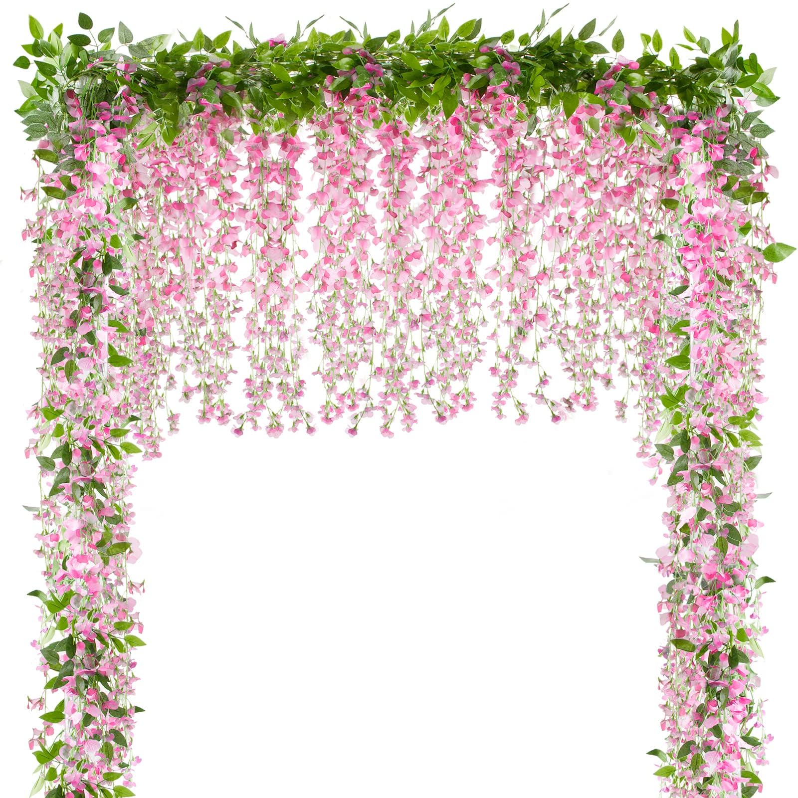 Künstliche Glyzinien-Girlande, 1,5 x 2,1 m, 40 Blütenköpfe + 140 Blätter, künstliche Seidenblumen, für Haus, Party, Garten, hängende Dekoration