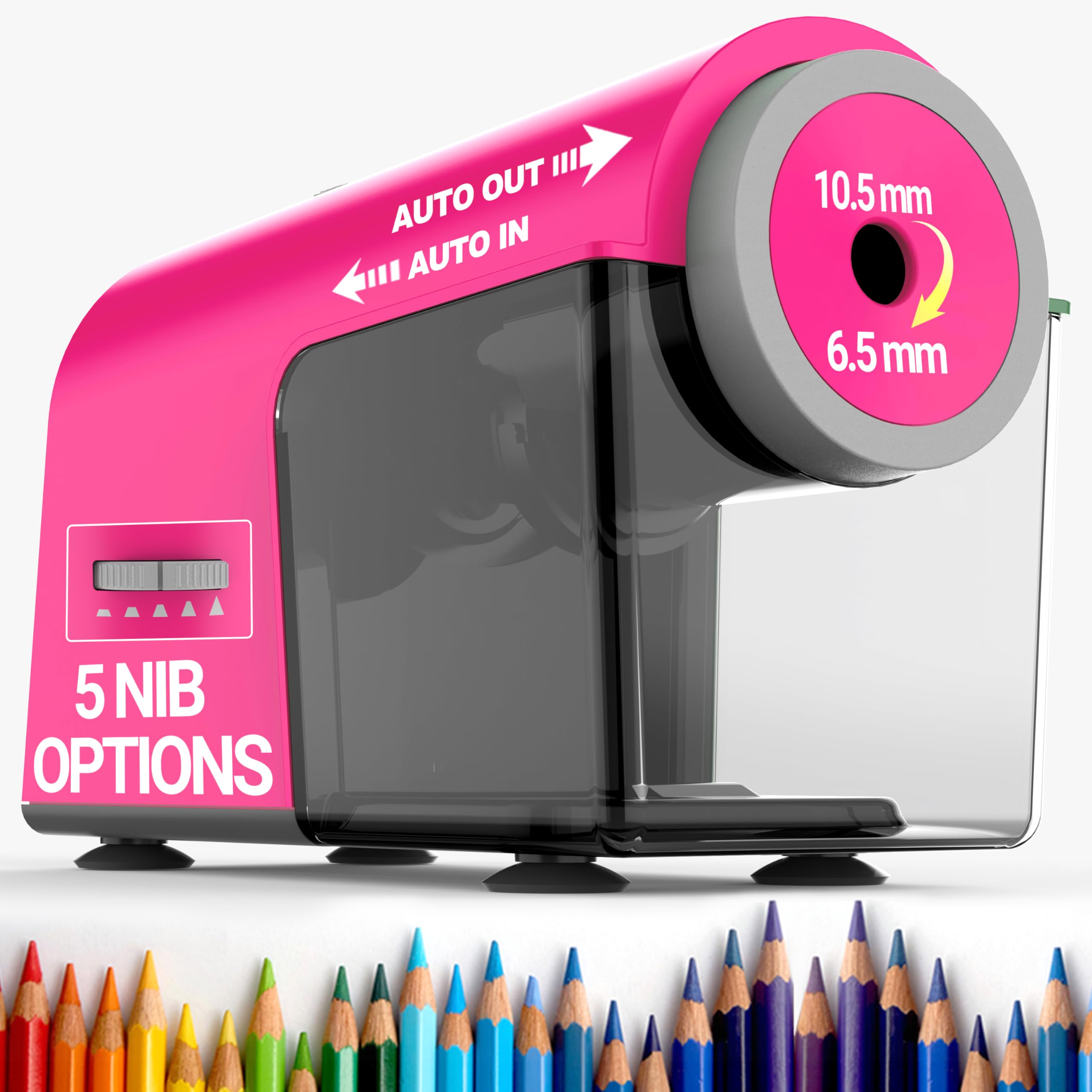 AFMAT Electric Pencil Sharpener, Fully Automatic Pencil Sharpener for Classroom, Fast & Hands-Free, 10,000+ Uses, 5 Nibs, Heavy Duty Sharpeners for No.2/Jumbo/Colored Pencils (φ6.5-10.5mm) Red,PSC5