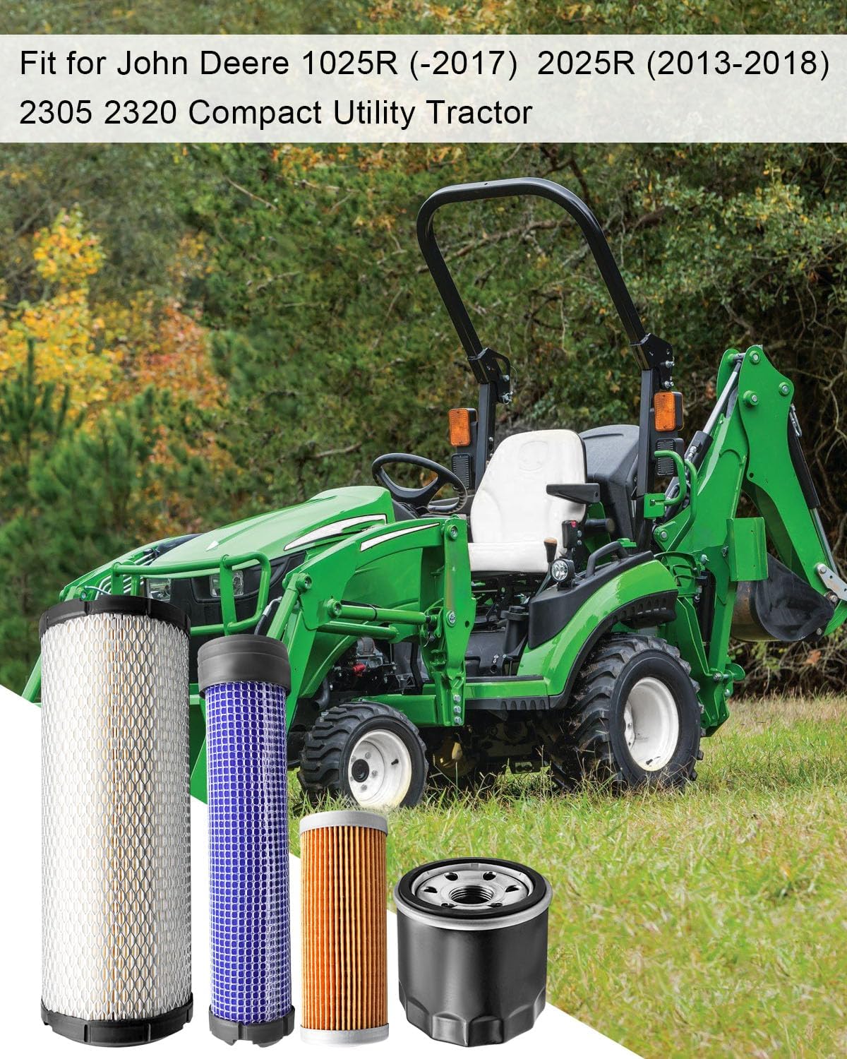 M131802 M131803 Filter Kit Fit for John Deere 1025R 2013-2017 2025R 2013-2018 Utility Tractor 2305 2320, Engine Fuel Oil Air Filter, Replace M801101 M806418
