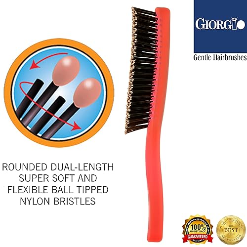 Miniatura 2 de Giorgio GION1R - Cepillo desenredante para cabello de 7.75 pulgadas, color rojo neón para hombres y mujeres, cerdas suaves para cuero cabelludo