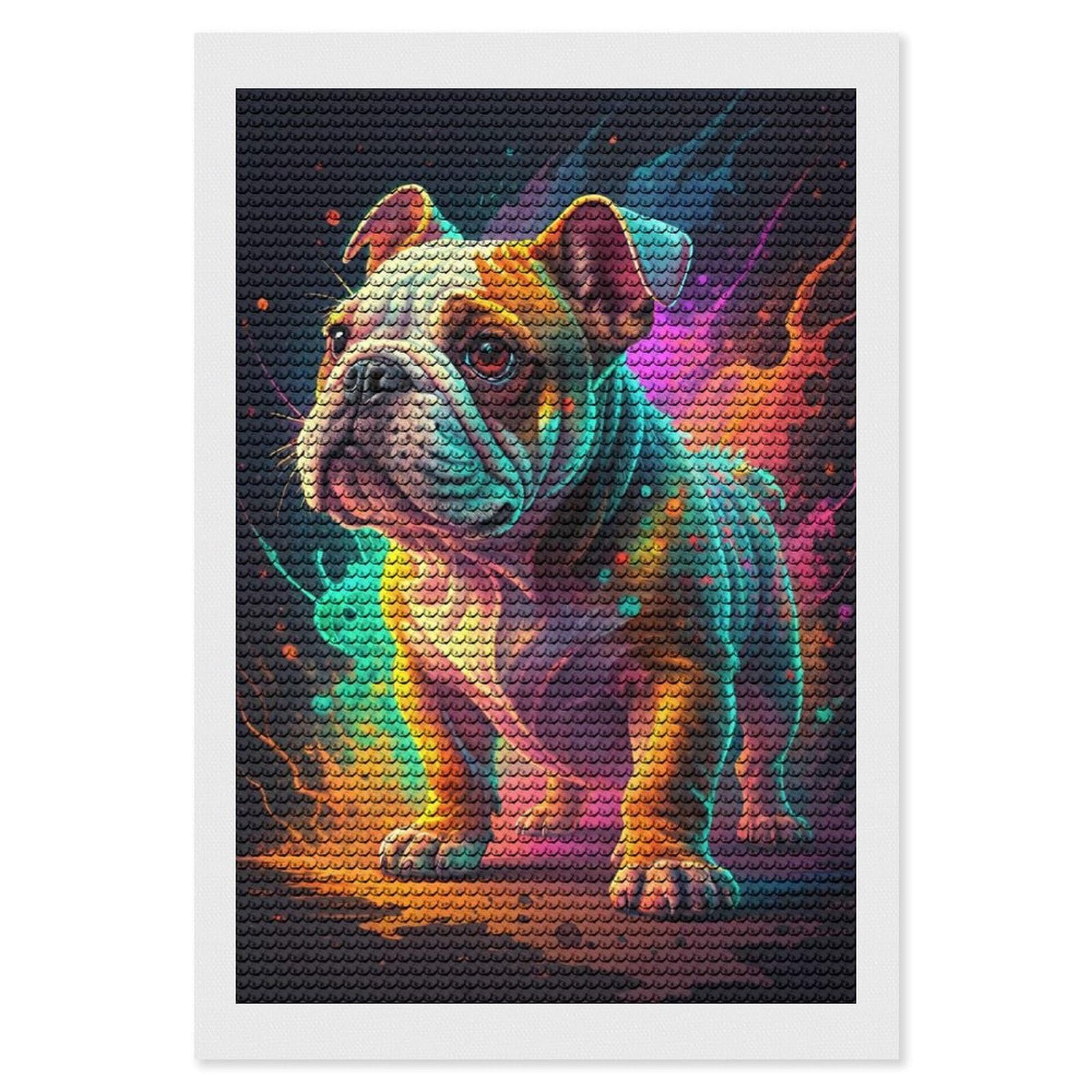 Junmoney Colorful Bulldog Portrait Diamond Painting Canvas Kit 8"x12", Leisure Activity, Aesthetic Room Decor, with Tool Kit, DIY, Gift