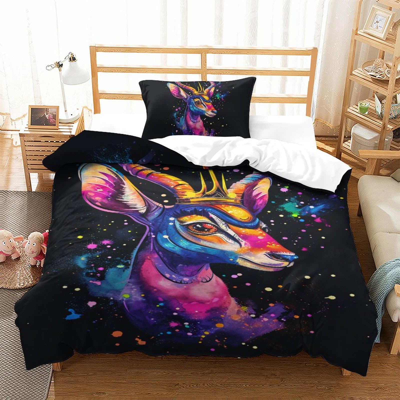 Housse de couette chèvre 135x200 microfibre avec 2 taies d'oreiller