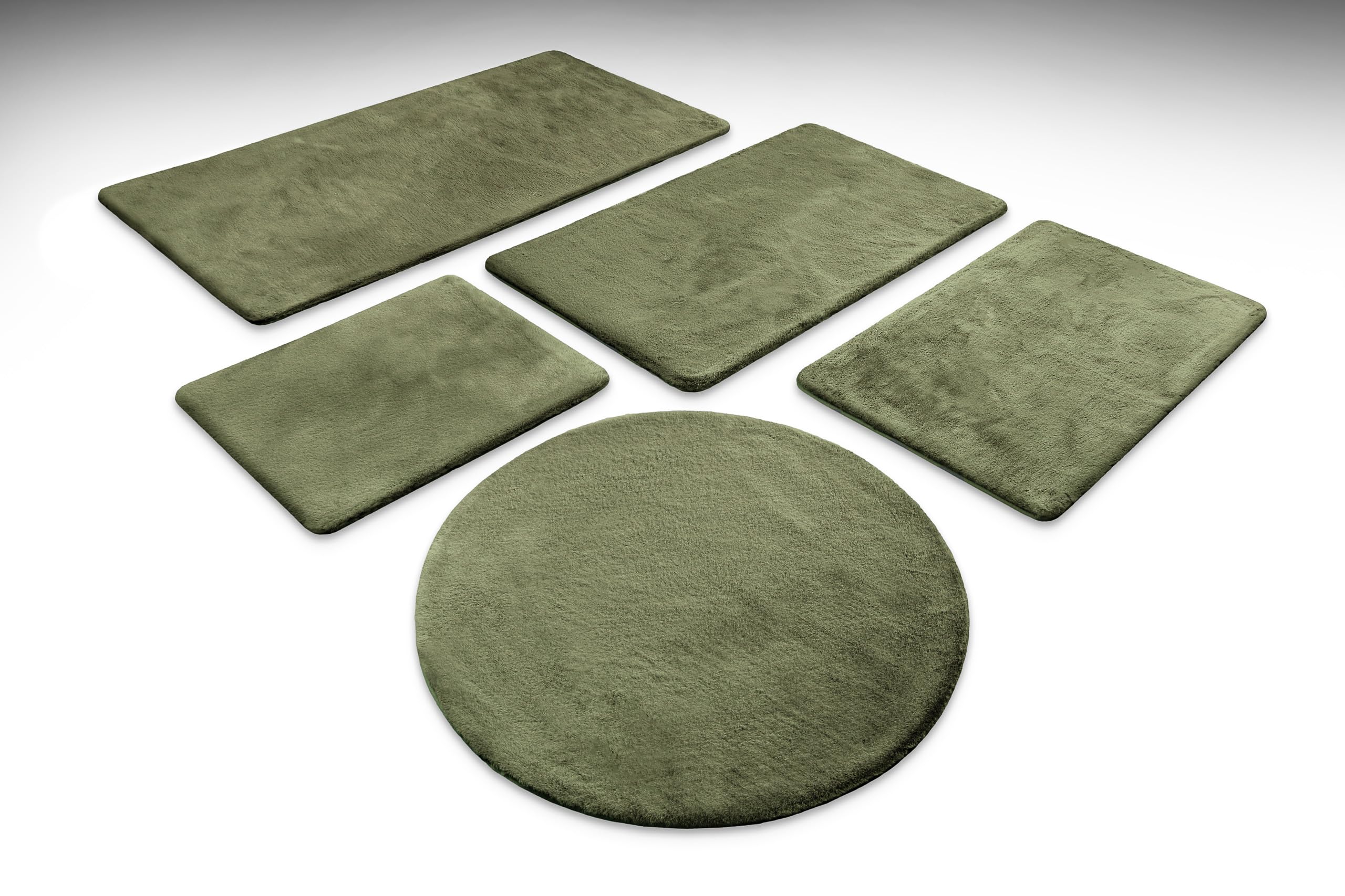 WECONhome Basics Emil getufteter Badteppich, 80 cm rund, Oliv grün | eleganter Badteppich, rutschfest, waschbar und super weich, Ideal für ein modernes Bad