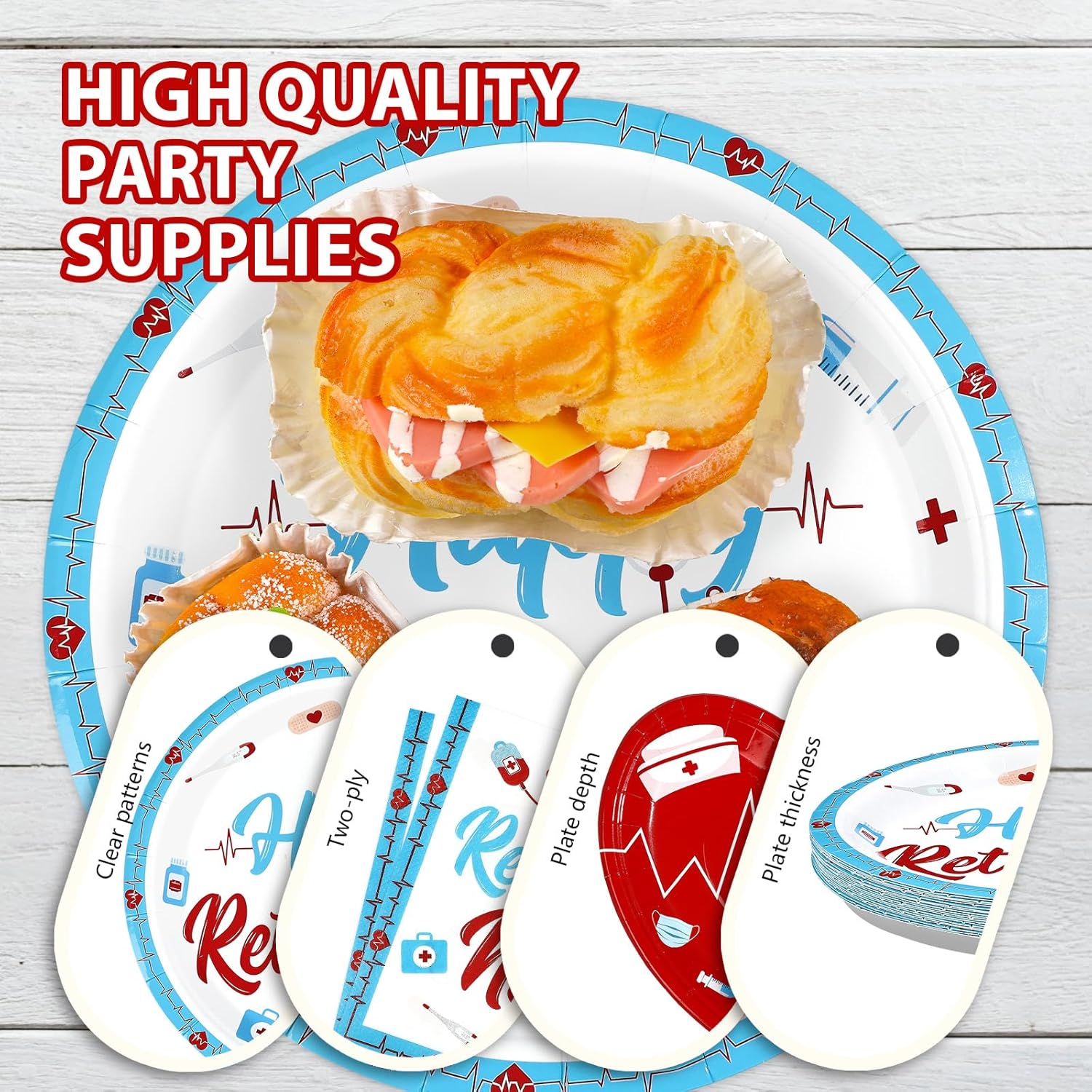 96Pcs Nurse Retirement Party Decorations Red and Blue Happy Retirement Plates and Napkins RN Theme Tableware Set for Retired Medical Staff Doctor Party Supplies Serves 24