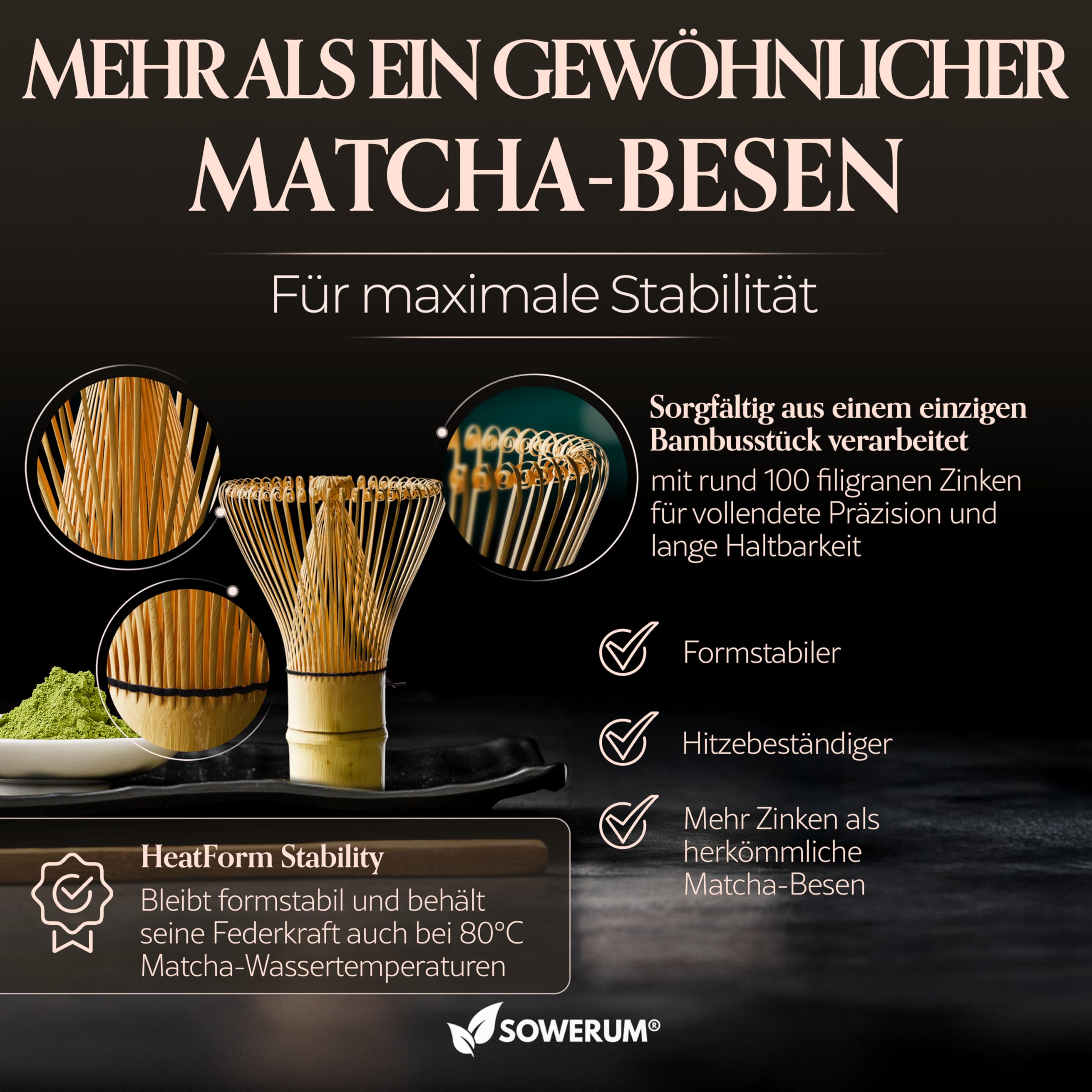 Matcha Set 5-teilig – Matcha Zeremonie Set mit Schale, Bambusbesen, Halter, Sieb & Löffel – Japanisches Tee Set Geschenk für Frauen & Männer – Matcha Zubehör Starter Set (Grün) (Grün)
