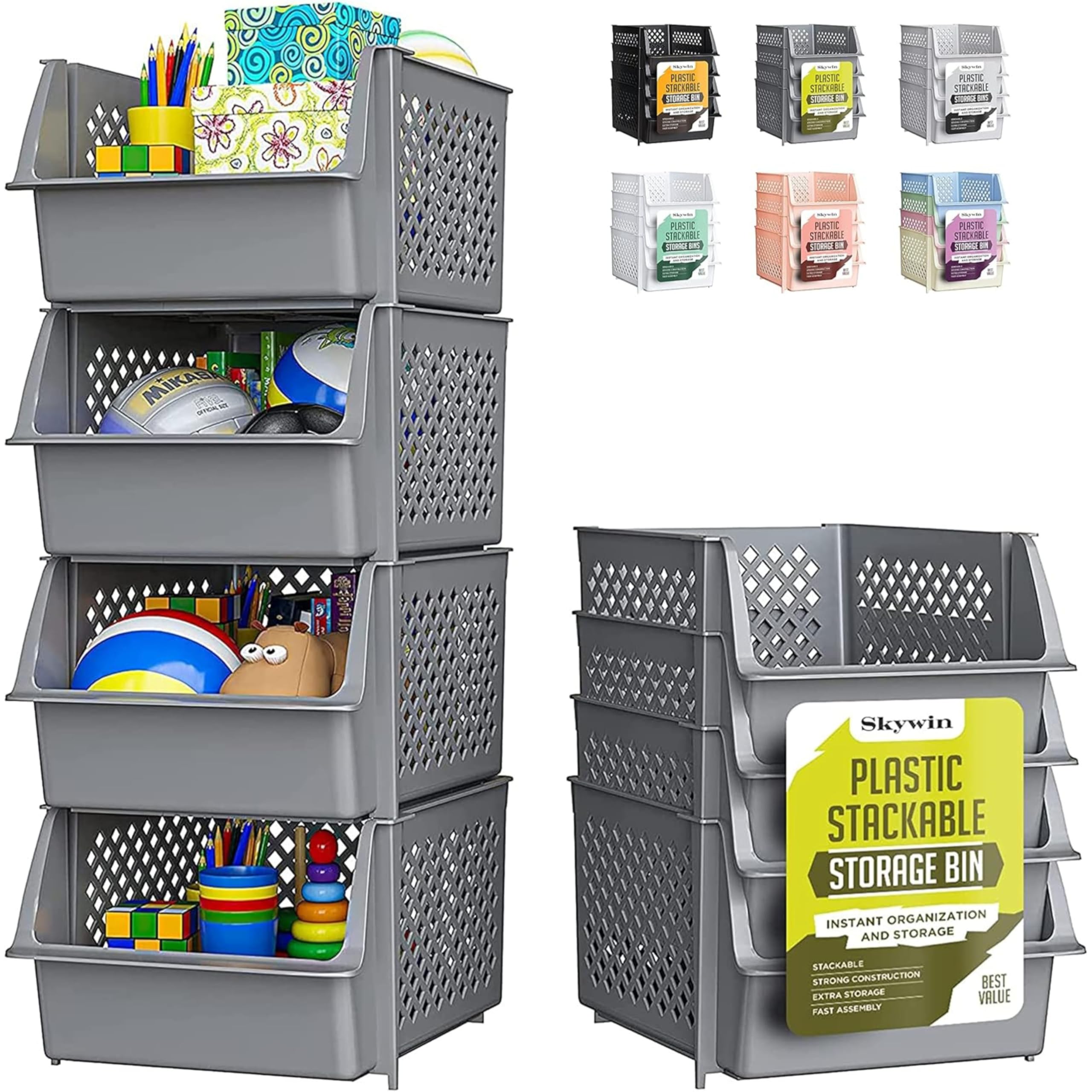TidyFriend Stackable Storage Baskets Pack of 4 Open-Front Plastic Organiser Crates for Kitchen Larder Garage & Toy Storage — image 1
