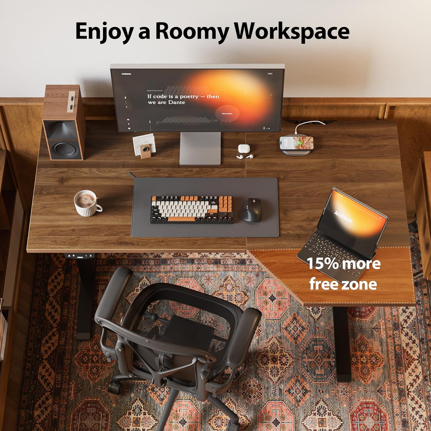 Agilestic Electric Standing Desk, Height Adjustable Desk, 55 x 32 Inch Sit Stand up for Work Office Home, L Shaped Ergonomic Rising Computer Table with Memory Preset, Dark Walnut